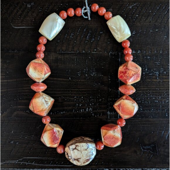 Retro Chunky Beaded Necklace Toggle Clasp Party Statement Glam - Picture 1 of 8